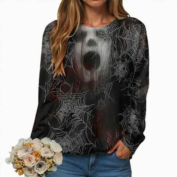 Towmus Halloween Sweatshirts for Women Cute Ghosted Graphic Sweatshirt Casual Long Sleeve Loose Fit Crewneck Tops