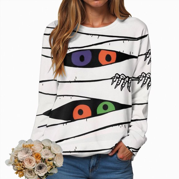 Towmus Halloween Sweatshirts for Women Fall Casual Crewneck Pullover Tops Oversized Graphic Print Long Sleeve Sweatshirt