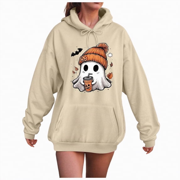 Towmus Halloween Sweatshirts for Women Fall Funny Graphic Long Sleeve Shirt Classic Drawstring Hooded Fashion Kangaroo with Pocket