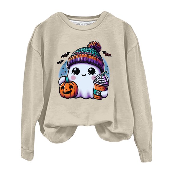 Towmus Halloween Sweatshirts for Women Funny Pumpkin Sweater Cute Coffee Graphic Pullover Shirts