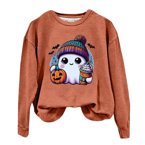 Towmus Halloween Sweatshirts for Women Funny Pumpkin Sweater Cute Coffee Graphic Pullover Shirts