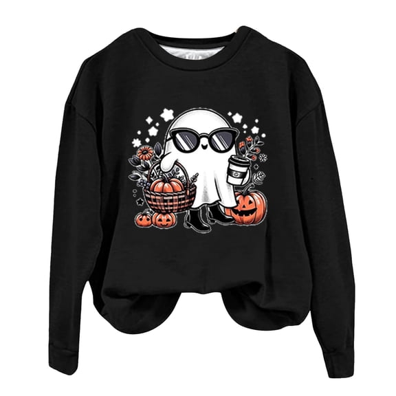 Towmus Halloween Sweatshirts for Women Funny Pumpkin Sweater Cute Coffee Graphic Pullover Shirts