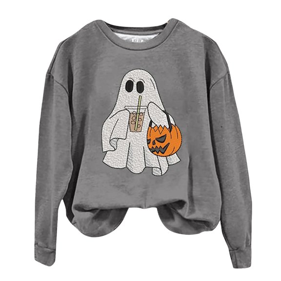 Towmus Halloween Sweatshirts for Women Funny Pumpkin Sweater Cute Coffee Graphic Pullover Shirts