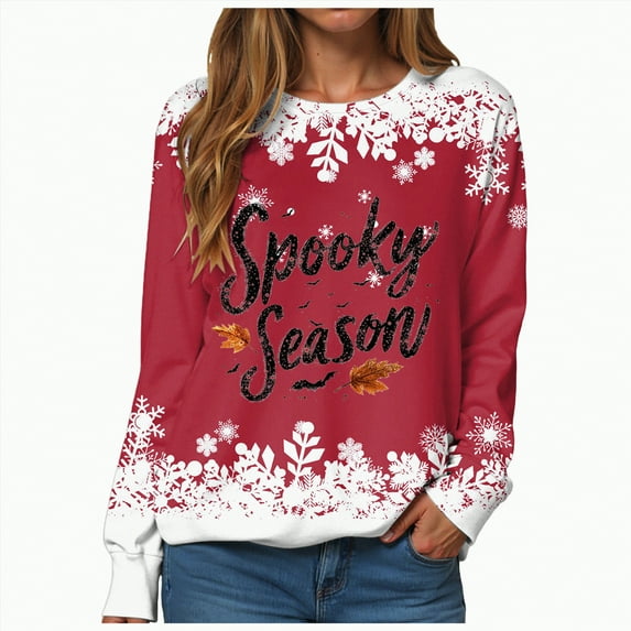 Towmus Halloween Sweatshirts for Women Ghost Reading Books Graphic Sweatshirt Cute Bookish Loose Autumn Winter Clothes Christmas