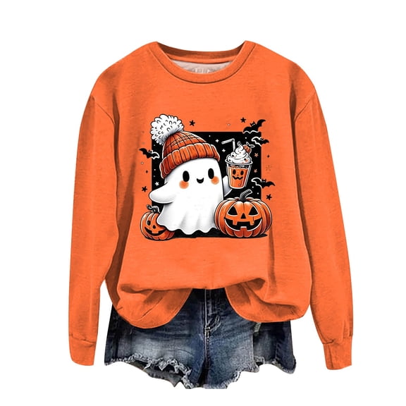 Towmus Halloween Sweatshirts for Women Pumpkin Shadow Sweater Cute Special Season Sweatshirt Funny Graphic Clothes