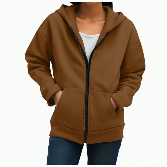 Towmus Hoodies for Women Casual Long Sleeve Hoodies Sweatshirts Plus Size Zip up Drawstring Loose Fall Winter Coat Jacket with Pocket