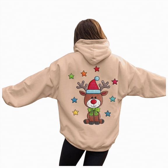 Towmus Hoodies for Women Womens Plus Size Drawstring Graphic Print Hooded Pullover Tops Casual Long Sleeve Winter Coats