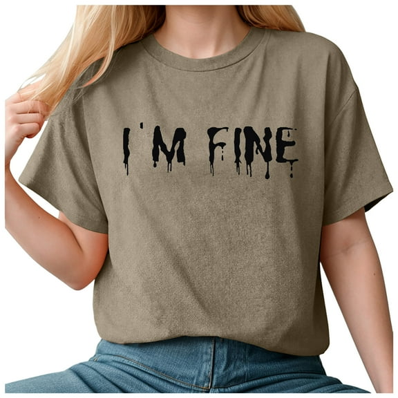 Towmus I'M Fine Casual Letter T-Shirt Women Funny Halloween Clothes Gift Print Graphic Tee Tops