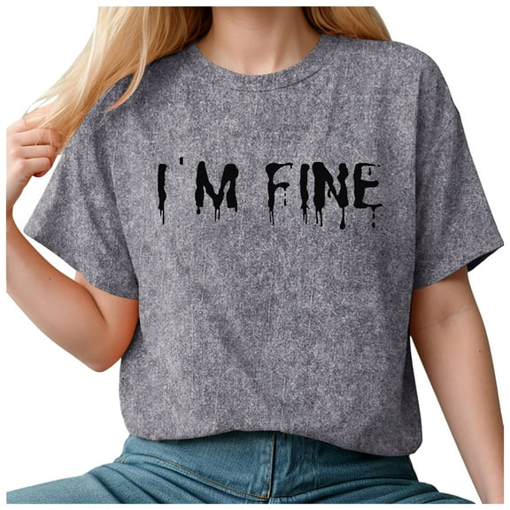 Towmus I'M Fine Casual Letter T-Shirt Women Funny Halloween Clothes Gift Print Graphic Tee Tops