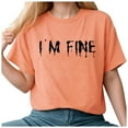 thumbnail image 1 of Towmus I'M Fine Casual Letter T-Shirt Women Funny Halloween Clothes Gift Print Graphic Tee Tops, 1 of 6