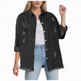 thumbnail image 1 of Towmus Jacket for Women Oversized Boyfriend Jean Jacket Button Up Frayed Hem Shacket Distressed Ripped Denim Jackets, 1 of 7