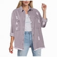 thumbnail image 1 of Towmus Jacket for Women Oversized Boyfriend Jean Jacket Button Up Frayed Hem Shacket Distressed Ripped Denim Jackets, 1 of 7