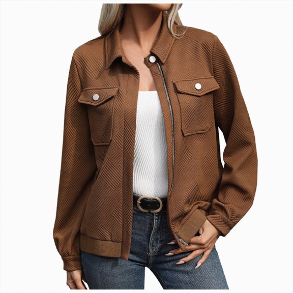 Towmus Jackets for Women Fall Fashion 2025 Casual Zip Up Shacket Jacket Lightweight Long Sleeve Shirts Tops