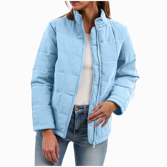 Towmus Jackets for Women Loose Plain Quilted Stand Collar Zip Up Fall Clothes Casual Womens Winter Coats Trendy Sweatshirts