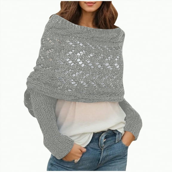 Towmus Knitted Cable Wrap Shawl with Sleeves, Women Scarf, Women Fall And Winter Crochet Shrug Sweater
