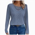 thumbnail image 1 of Towmus Lace Crochet Tops for Women Flowy Oversized Tshirts Ladies Long Sleeve V Neck Waffle Knit Textured Casual T-Shirts Blouse, 1 of 5
