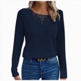 thumbnail image 1 of Towmus Lace Crochet Tops for Women Flowy Oversized Tshirts Ladies Long Sleeve V Neck Waffle Knit Textured Casual T-Shirts Blouse, 1 of 5