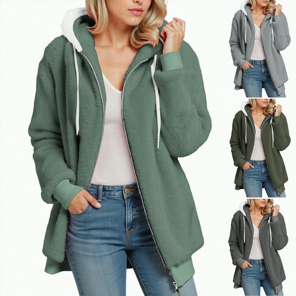 Towmus Ladies Plus Size Hooded Sweatshirts Women Casual Full Zipper Coat Long Warm Lightweight Outerwear Jackets for Girls