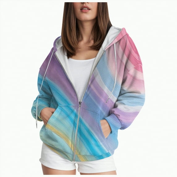 Towmus Lightweight Zip Up Hoodies for Women Casual Long Sleeve Tie-Dye Sweatshirts Pullover Fall Clothing with Pockets