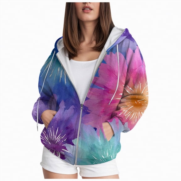 Towmus Lightweight Zip Up Hoodies for Women Plus Size Casual Sweatshirts Long Sleeve Jacket Drawstring Gradient Hooded