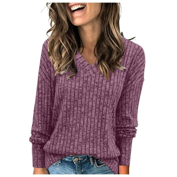 Towmus Long Sleeve Shirts for Women Tunic Sweaters Casual V Neck Fall Winter Fashion Clothes Basic Tees, Sizes S-2XL