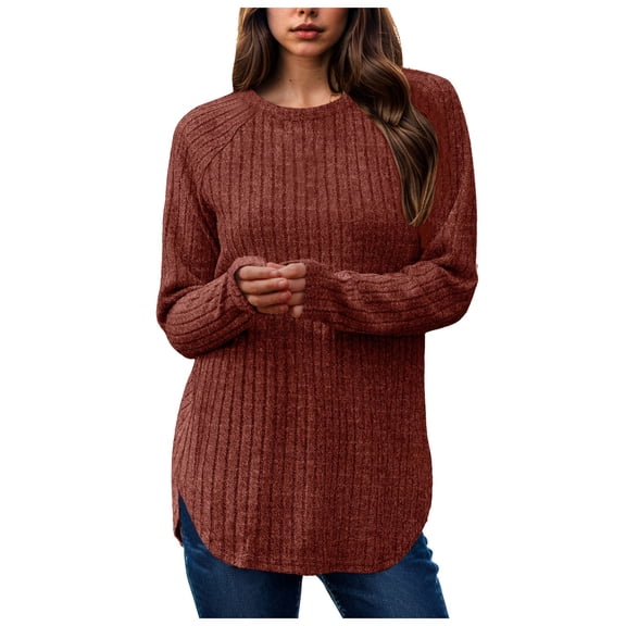 Towmus Long Sleeve Shirts for Women Tunic Tops for Women Loose Fit Dressy Crew Neck Pullover Basic Sweaters for Women
