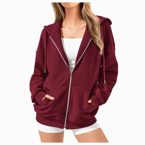 Towmus Long Sleeve Zip Up Hoodie Women Sweatshirts Fall Outfits 2025 Plus Size Hoodies Casual Trendy Textured Jacket