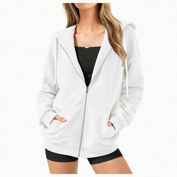 Towmus Long Sleeve Zip Up Hoodie Women Sweatshirts Fall Outfits 2025 Plus Size Hoodies Casual Trendy Textured Jacket