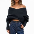 thumbnail image 1 of Towmus Off The Shoulder Tops for Women Long Sleeve Going Out Y2K Tops Knit Pullover Fall Outfits ,Black ,One Size, 1 of 4