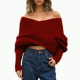thumbnail image 1 of Towmus Off The Shoulder Tops for Women Long Sleeve Going Out Y2K Tops Knit Pullover Fall Outfits ,Wine ,One Size, 1 of 4
