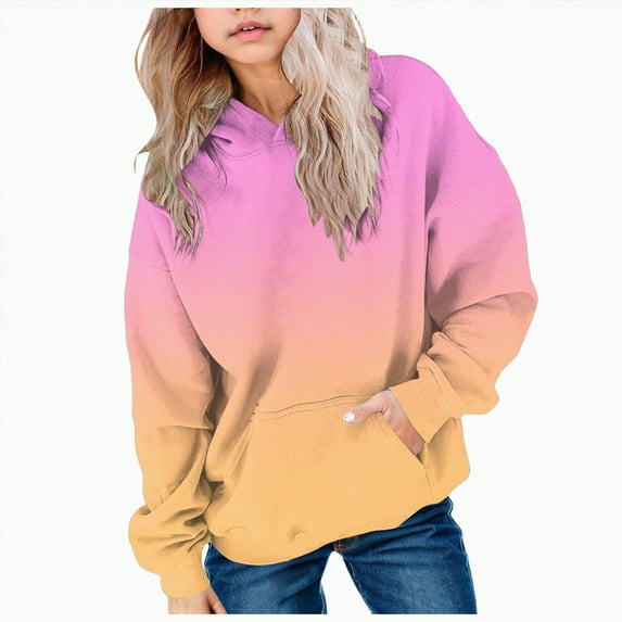 Towmus Oversized Hoodies for Girls Hoodies Causal Long Sleeve Tops Gradual Print Shirts Fall Winter Hoodie Sweatshirt Clothes With Pockets 14 Years