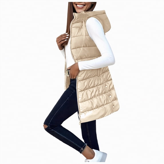 Towmus Oversized Long Down Vest for Women Winter Warm Padded Down Jacket Full-Zip Sleeveless Hooded Long Puffer Vest Winter Coats