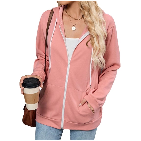 Towmus Oversized Zip Up Hoodie for Women Baggy Loose Basic Zipper Hooded Sweatshirt Coat Y2K Jacket