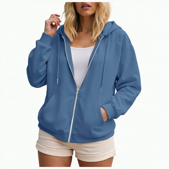 Towmus Oversized Zip Up Hoodie for Women Lightweight Plus Size Basic Zipper Hooded Sweatshirt Coat Y2K Jacket