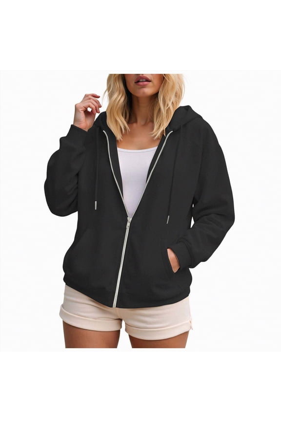 Oversized Zip Up Hoodie for Women Lightweight Plus Size Basic Zipper Hooded Sweatshirt Coat Y2K Jacket