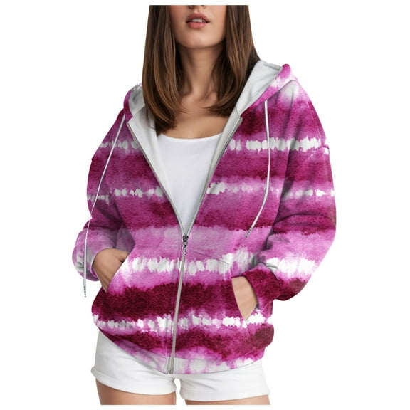 Towmus Oversized Zip Up Hoodie for Women Tie-Dye Graphic Sweatshirts Gradient Printed Y2K Clothes Casual Long Sleeve Plus Size Hoodies XS-6XL