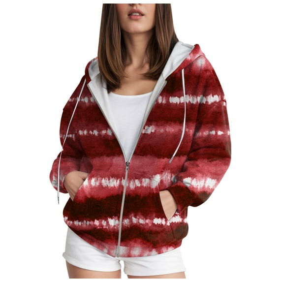 Towmus Oversized Zip Up Hoodie for Women Tie-Dye Graphic Sweatshirts Gradient Printed Y2K Clothes Casual Long Sleeve Plus Size Hoodies XS-6XL