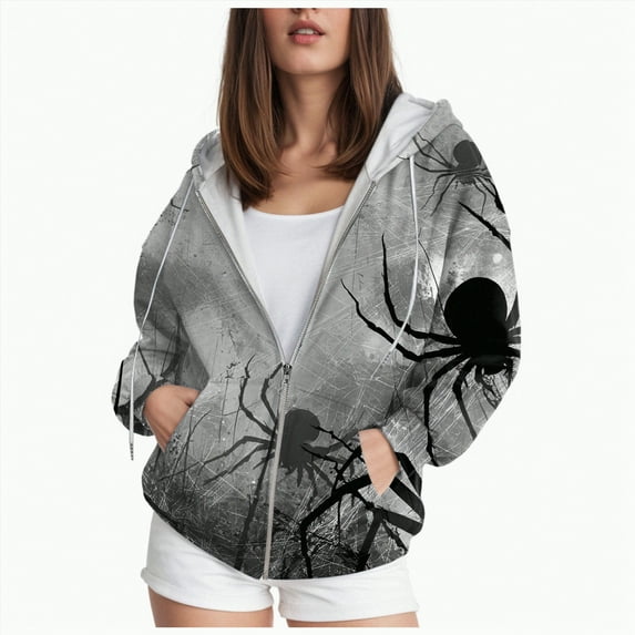 Towmus Oversized Zip Up Hoodies for Women Fashion Halloween Hooded Sweatshirt Coat Y2K Jacket