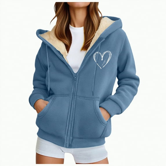 Towmus Oversized Zip up Hoodies for Women Warm Winter Coats Casual Long Sleeve Solid Color Hood Sweatshirt Tops with Pockets M-5XL
