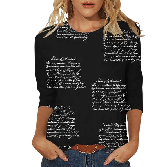 Towmus Plus Size 3/4 Sleeve Tops For Women，Women'S Casual 3/4 Sleeve T-Shirts Round Neck Blouses Loose Fit Pullover Shirt Cute Tunic Tops Basic Tees