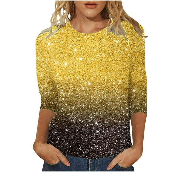 Towmus Plus Size 3/4 Sleeve Tops For Women，Women'S Casual 3/4 Sleeve T-Shirts Round Neck Blouses Loose Fit Pullover Shirt Cute Tunic Tops Basic Tees