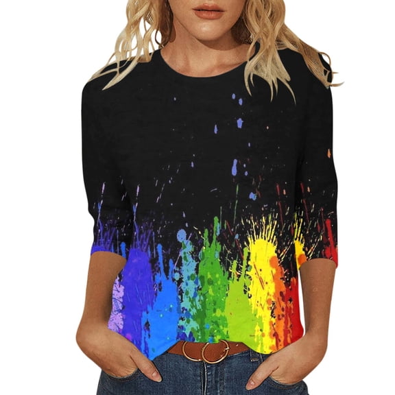 Towmus Plus Size 3/4 Sleeve Tops For Women，Women'S Casual 3/4 Sleeve T-Shirts Round Neck Blouses Loose Fit Pullover Shirt Cute Tunic Tops Basic Tees