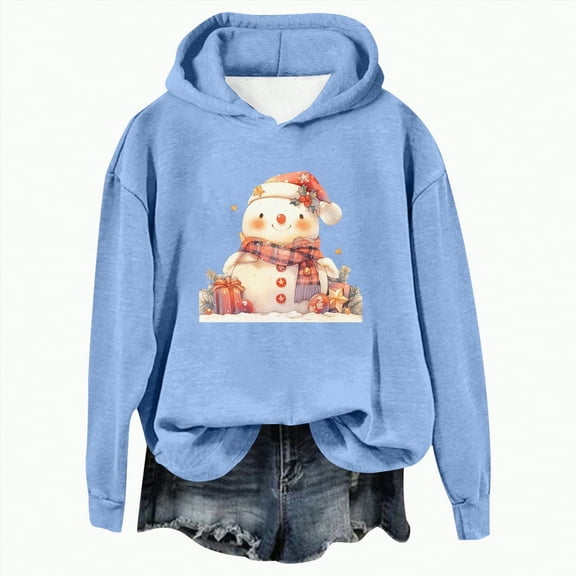Towmus Plus Size Christmas Hoodies Sweatshirts for Women Cute Snowman Graphic Hooded Fall Long Sleeve Tops Casual Pullover Winter Coats