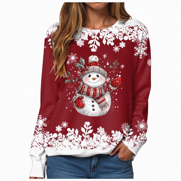 Towmus Plus Size Christmas Sweatshirts for Women Cute Snowman Graphic Holiday Tops Fall Long Sleeve Casual Pullover Top
