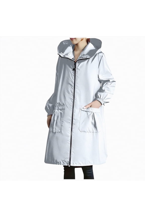 Rain Jackets for Women Plus Size Solid Color Rain Jacket Outdoor Hooded Windproof Loose With Pocket Coat Hooded Windbreaker