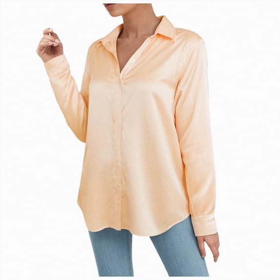 Towmus Satin Blouses for Women Casual Long Sleeve Button Down Silk Shirts Dressy Business Work Tunic Tops