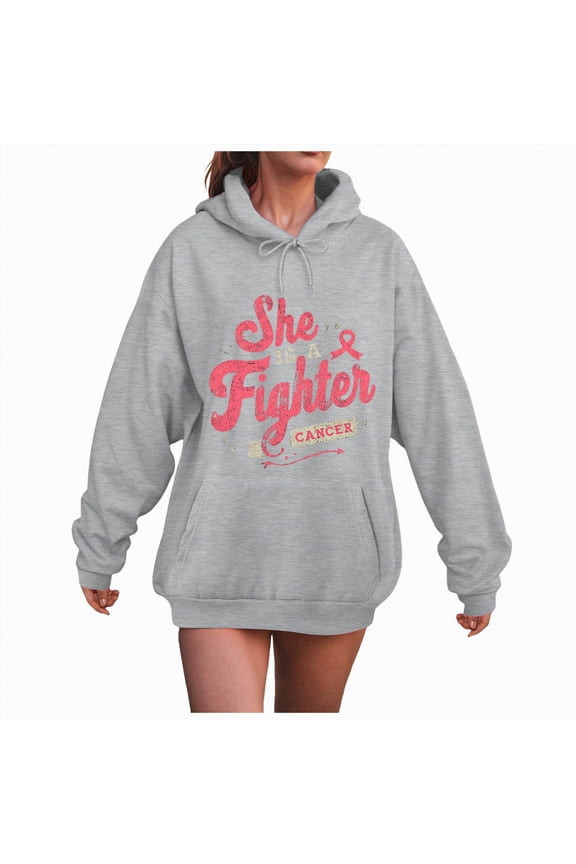 She Is A Fighter Letter Print Graphic Hooded Sweat Shirts for Womens Oversize Pullover Tops Cute Fall Clothes