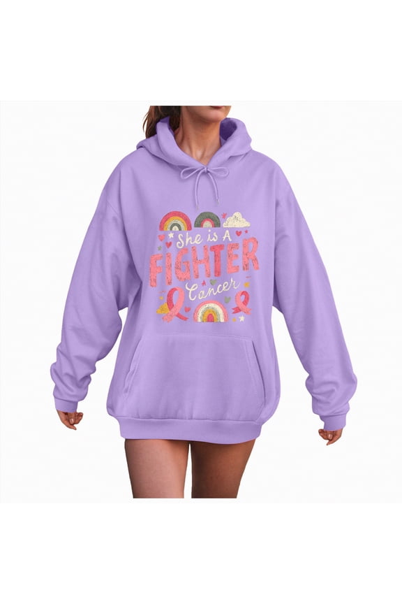 She Is A Fighter Sweat Shirts for Womens Oversized Tops Cute Fall Clothes Casual Sweatshirts Letter Flower Print Hooded Pullover with Pocket