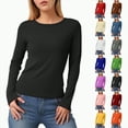 thumbnail image 1 of Towmus Slim Fitted Long Sleeve Shirts for Women Solid Color Crewneck Tees Casual Tight Basic Tops, 1 of 8