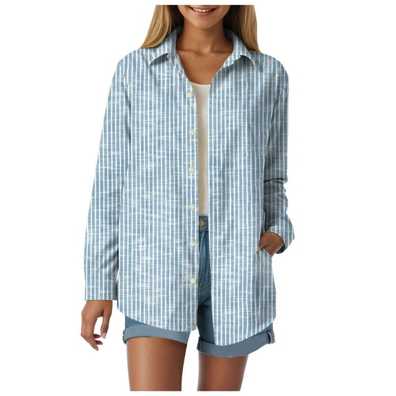 Towmus Striped Shirt Long Sleeve Women Button Down Shirts Casual Tops Office Work Fall Blouses Trendy Dressy Shirt 5XL